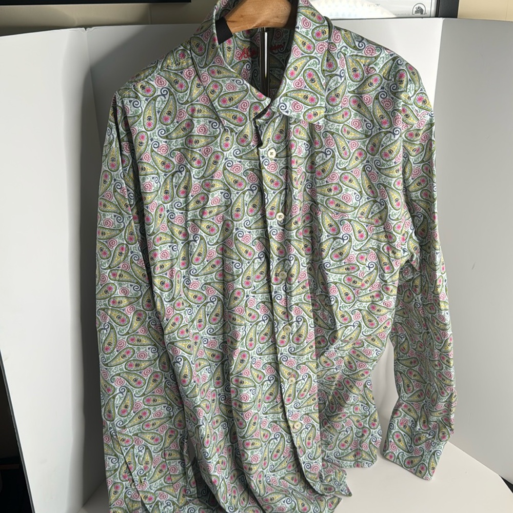 Alan Flusser Shirt Mens XL Paisley Print Long Sleeve Button Up Colorful Preppy